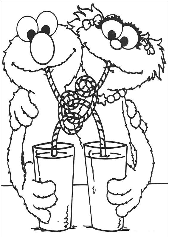 coloriage 1 rue sesame elmo et son amie boivent un verre